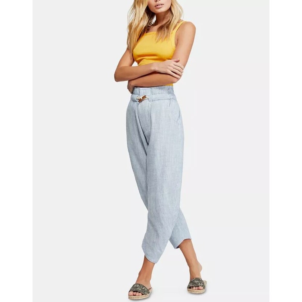 Free People Paradise Toggle Waist Capri Jeans Chambray Linen Blend Women's Small